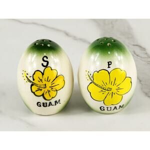 Salt & Pepper Shakers Guam Souvenir Egg Shaped 80s Ceramic Glazed 2 3/4" Vintage
